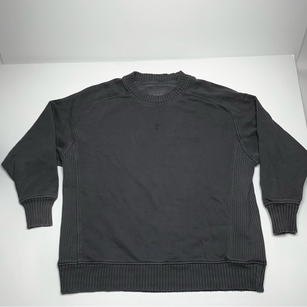 Aerie Down to Earth Oversized Gray Ribbed-trim Sweatshirt | Size XS